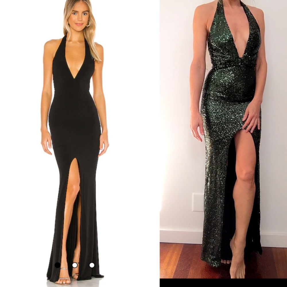 Nookie iconic Vogue Regal emerald green plunging holiday long dress S